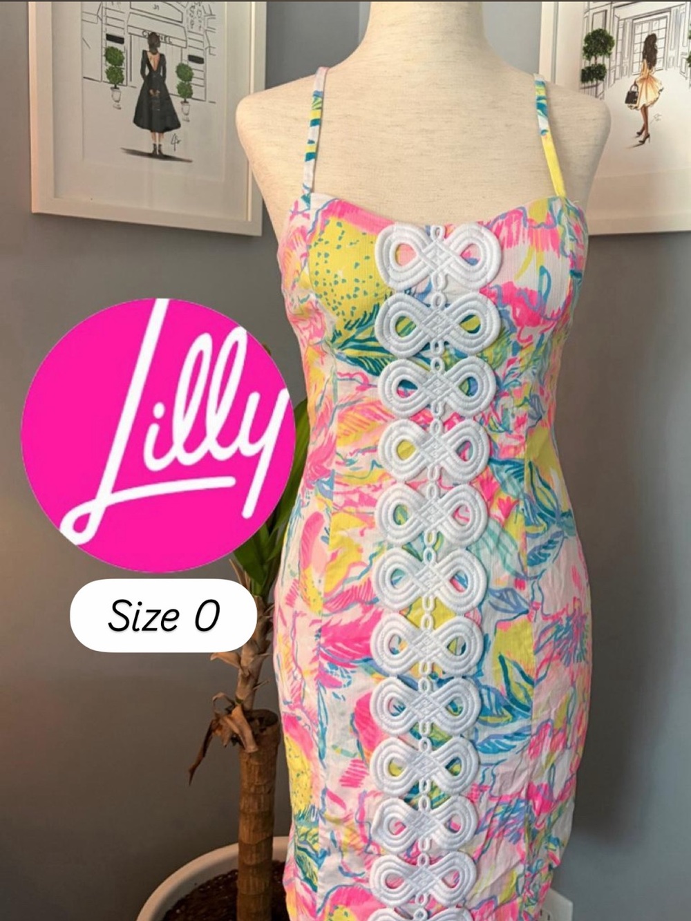 Lilly Pulitzer SIZE 0 Pink Yellow Blue Tropical Mini Dress